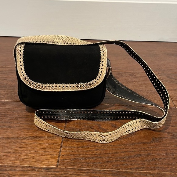 Stuart Weitzman Black Suede and Leather Shoulder Bag - Picture 1 of 6